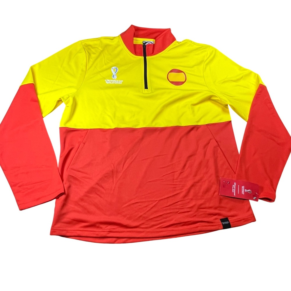 FIFA World Cup Qatar 2022 Spain Quarter Zip Pullover Yellow Red Mens Large NEW